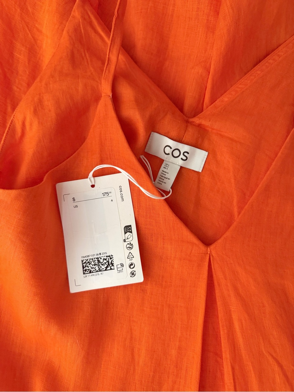COS orange linen pleated V-neck midi dress - Picture 16 of 16